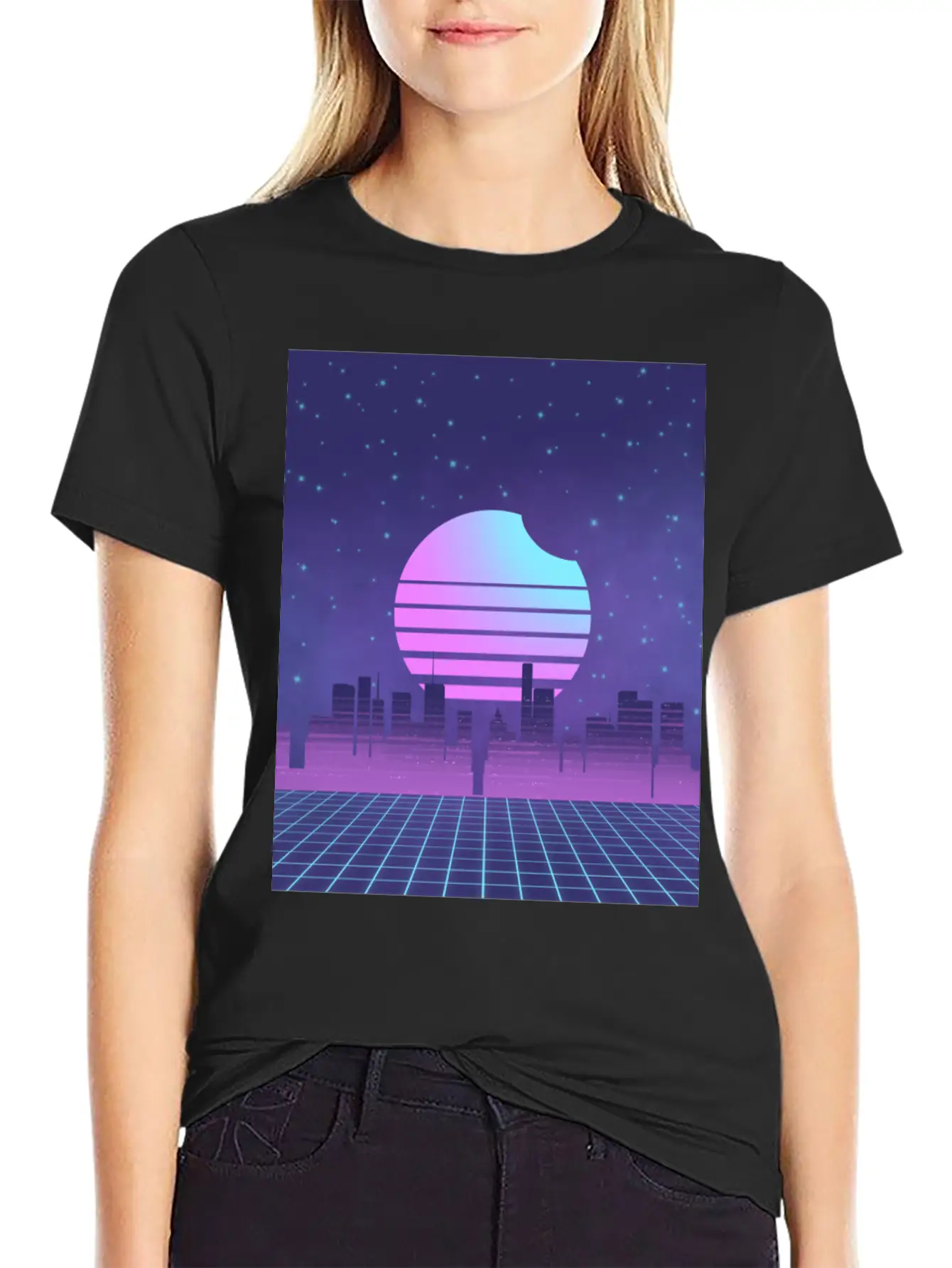 Synthwave Sunset Glitchy Miami Vaporwave City Unisex Casual T-Shirt – Clean Design For Daily Comfort