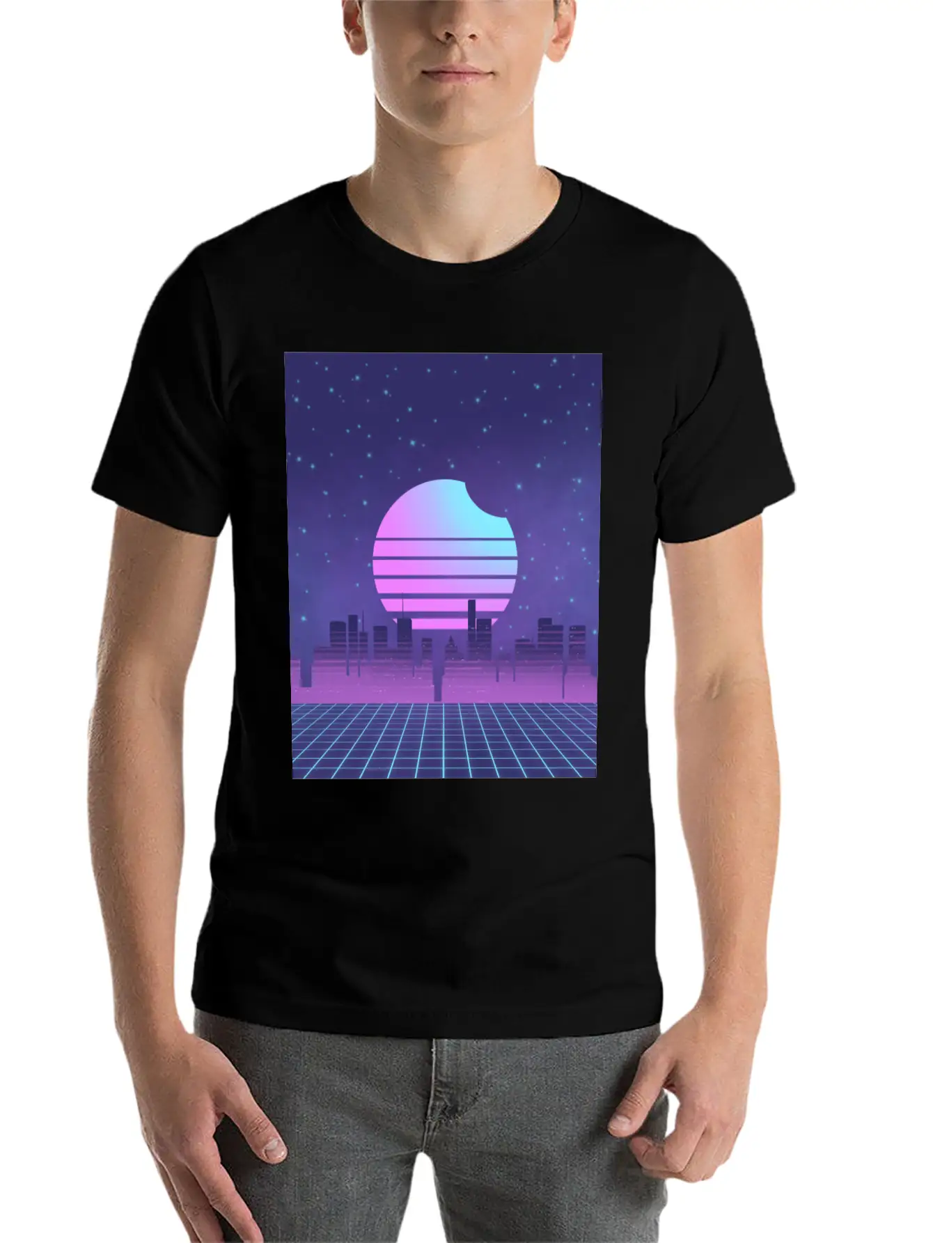 Synthwave Sunset Glitchy Miami Vaporwave City Unisex Casual T-Shirt – Clean Design For Daily Comfort