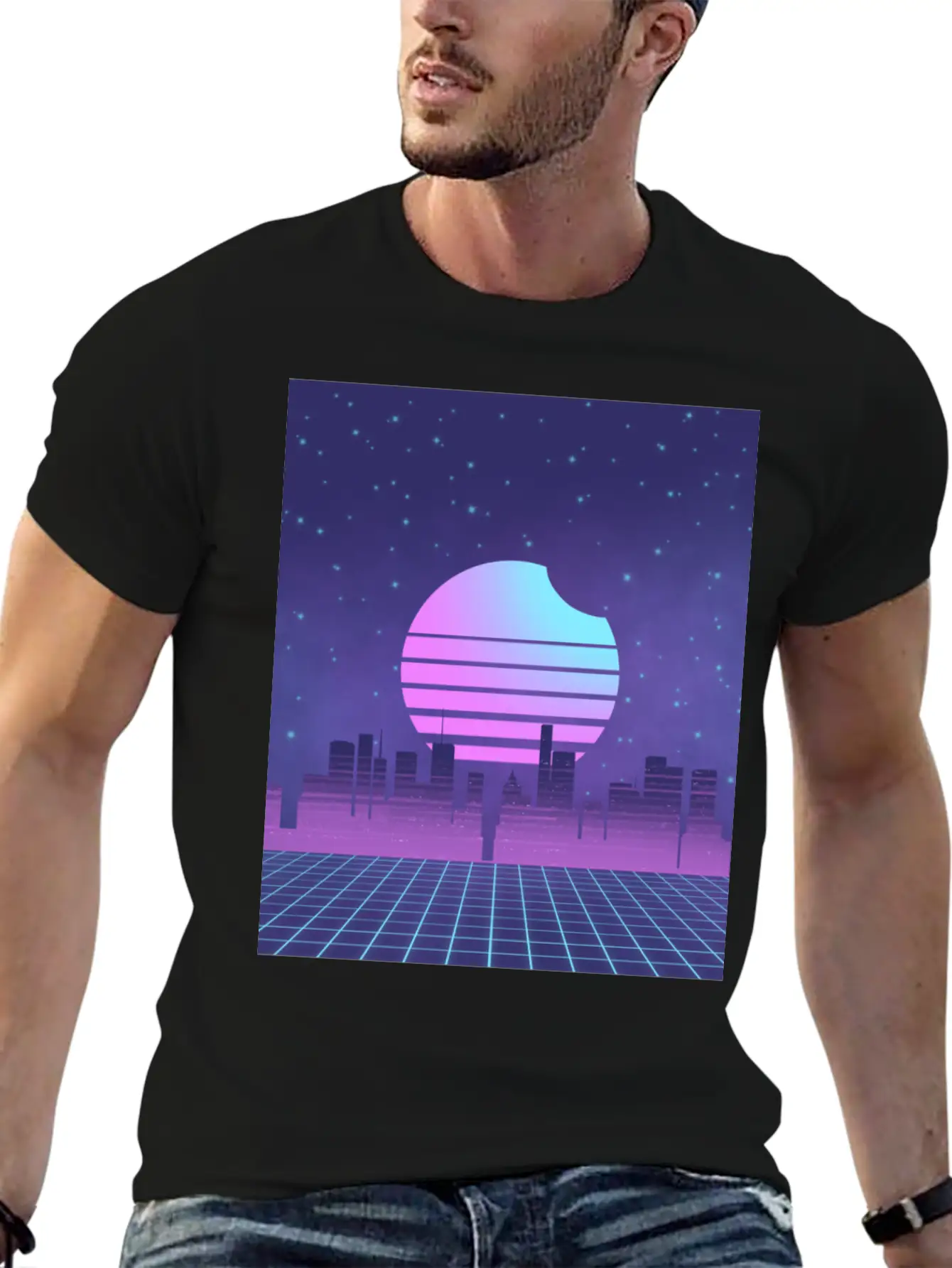 Synthwave Sunset Glitchy Miami Vaporwave City Unisex Casual T-Shirt – Clean Design For Daily Comfort