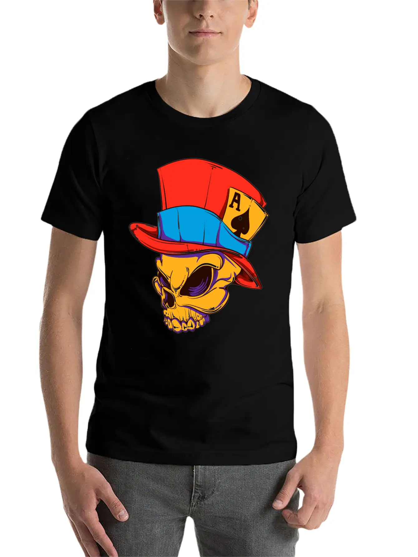 T-Shirt Streetwear Skull Card Player Vector Image Modern Fit Casual T-Shirt – Clean And Versatile Design