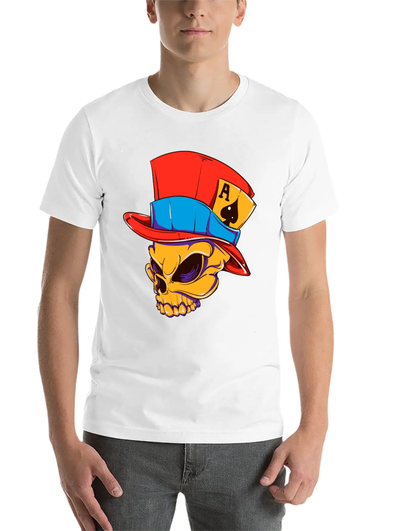 T-Shirt Streetwear Skull Card Player Vector Image Modern Fit Casual T-Shirt – Clean And Versatile Design