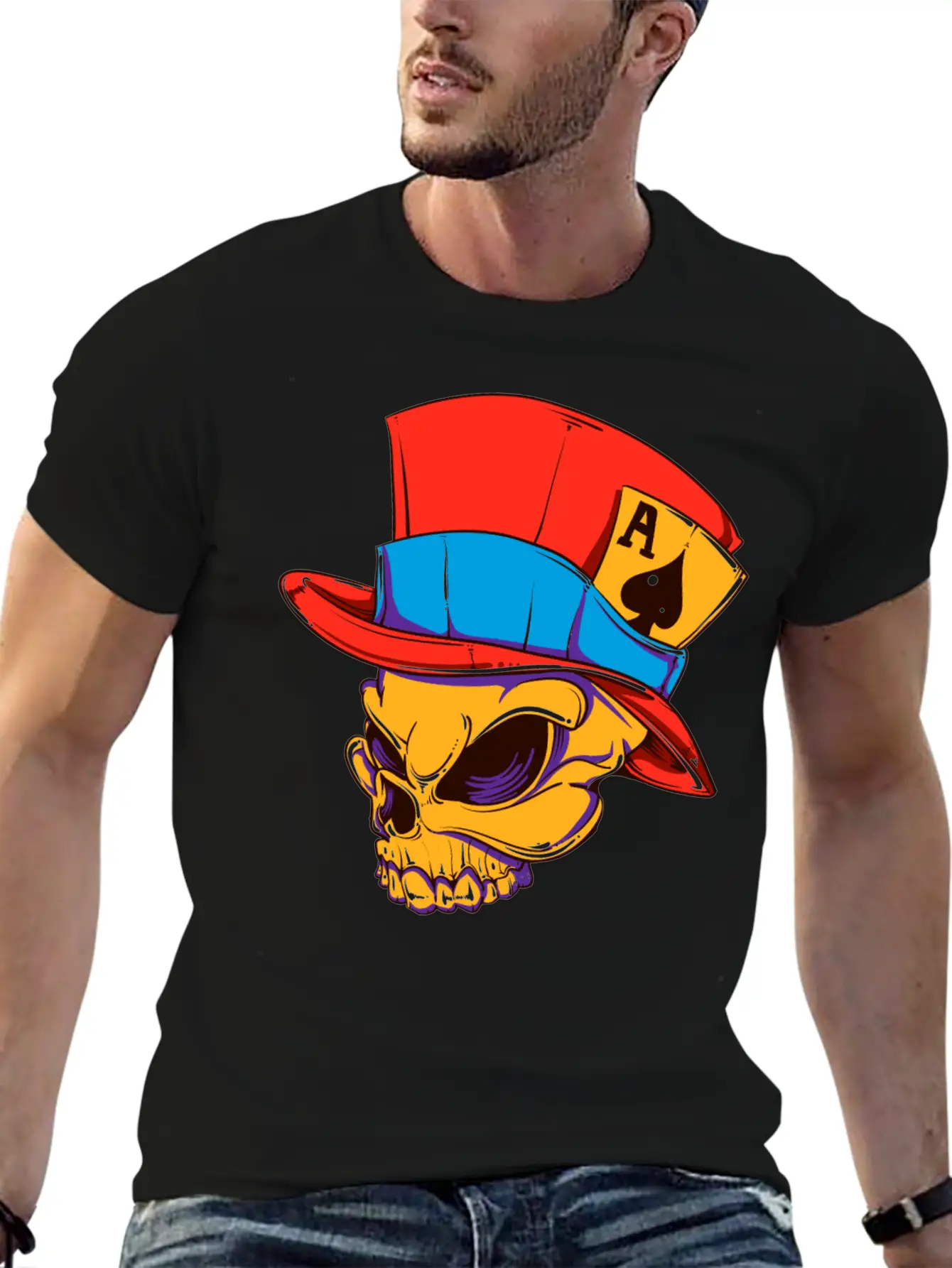 T-Shirt Streetwear Skull Card Player Vector Image Modern Fit Casual T-Shirt – Clean And Versatile Design