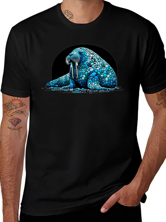Walrus Pebble Art Black T-Shirt - Unique Design
