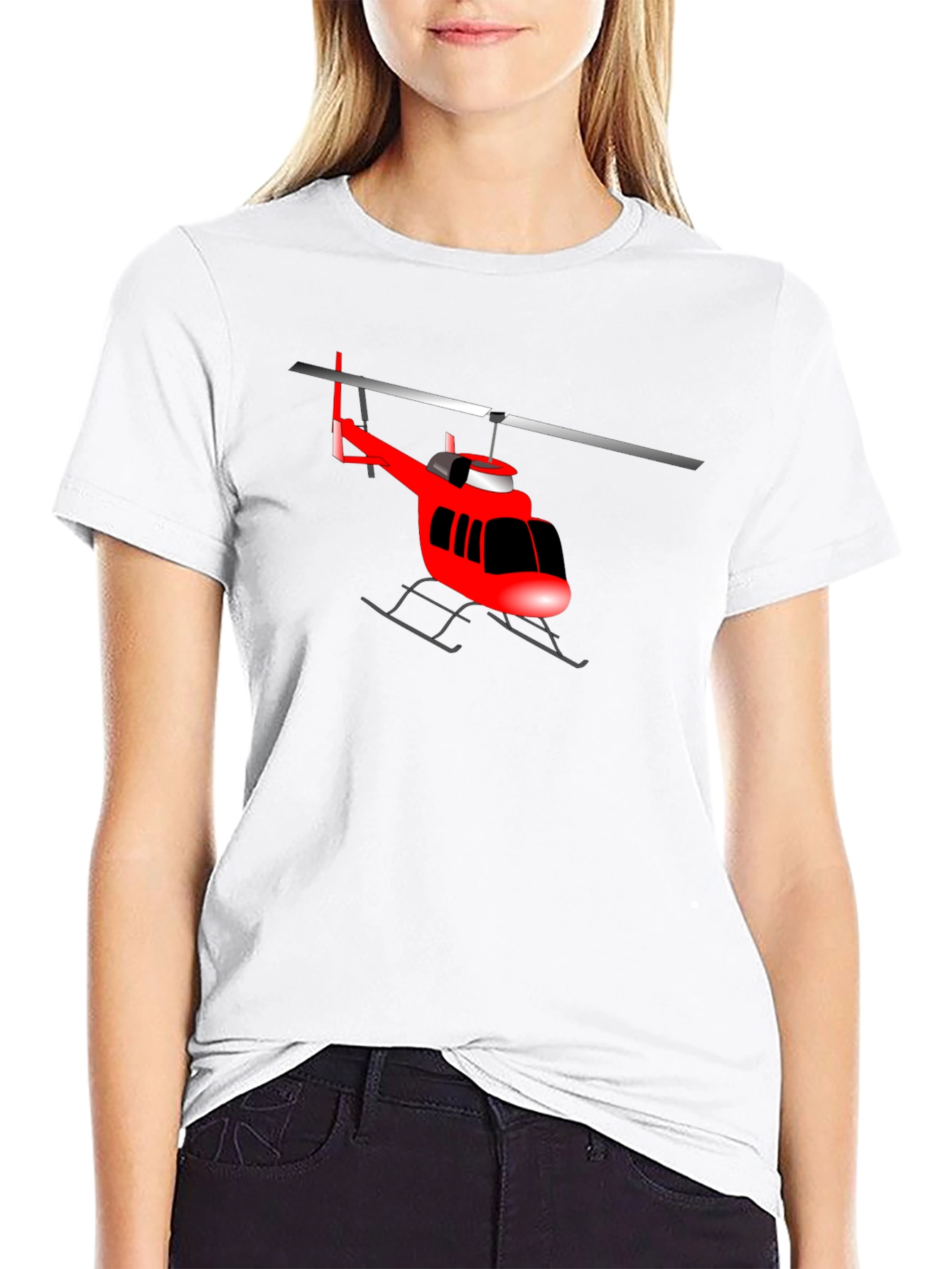 Red Helicopter Graphic T-Shirt - Classic Crew Neck