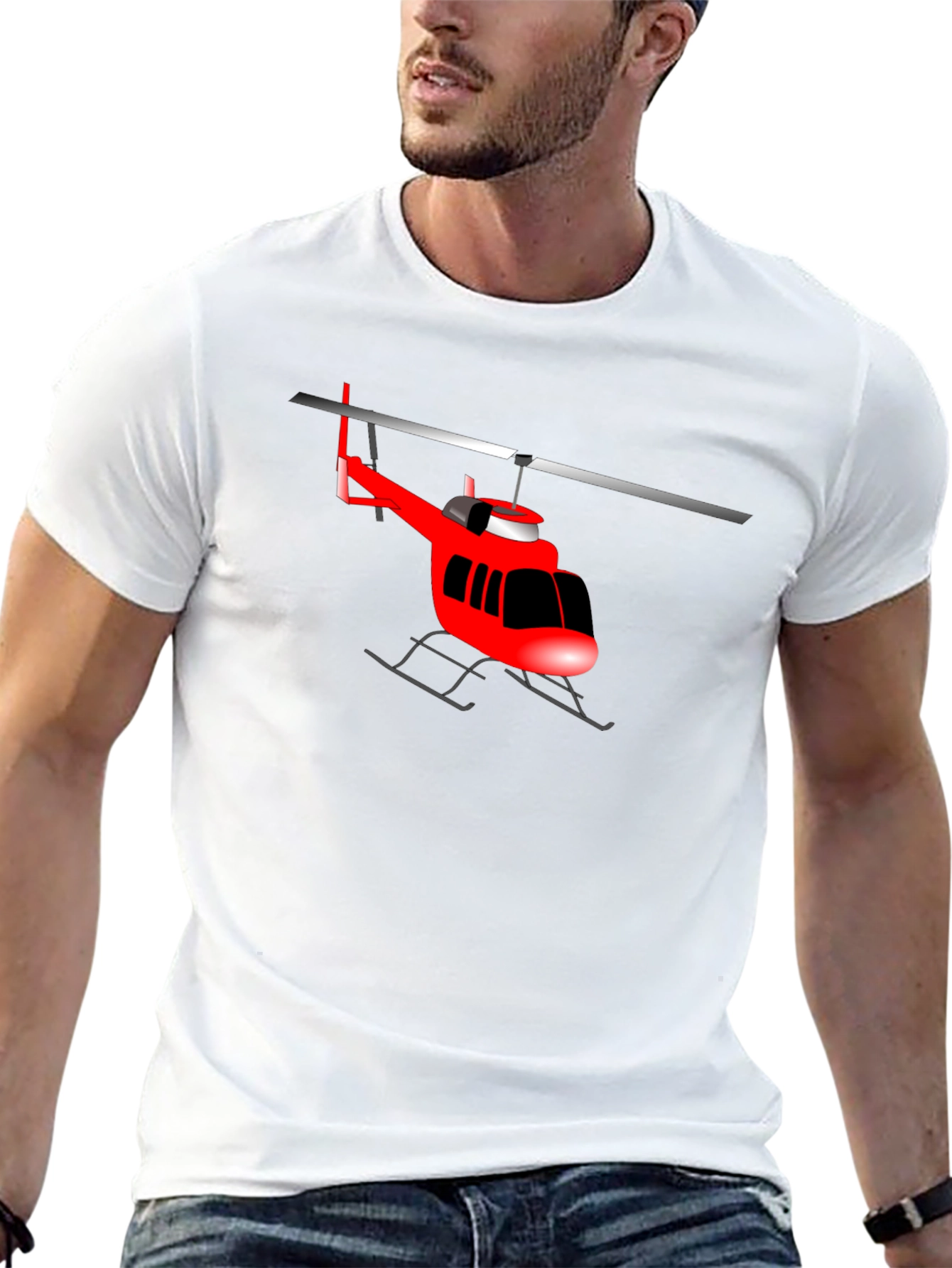 Red Helicopter Graphic T-Shirt - Classic Crew Neck