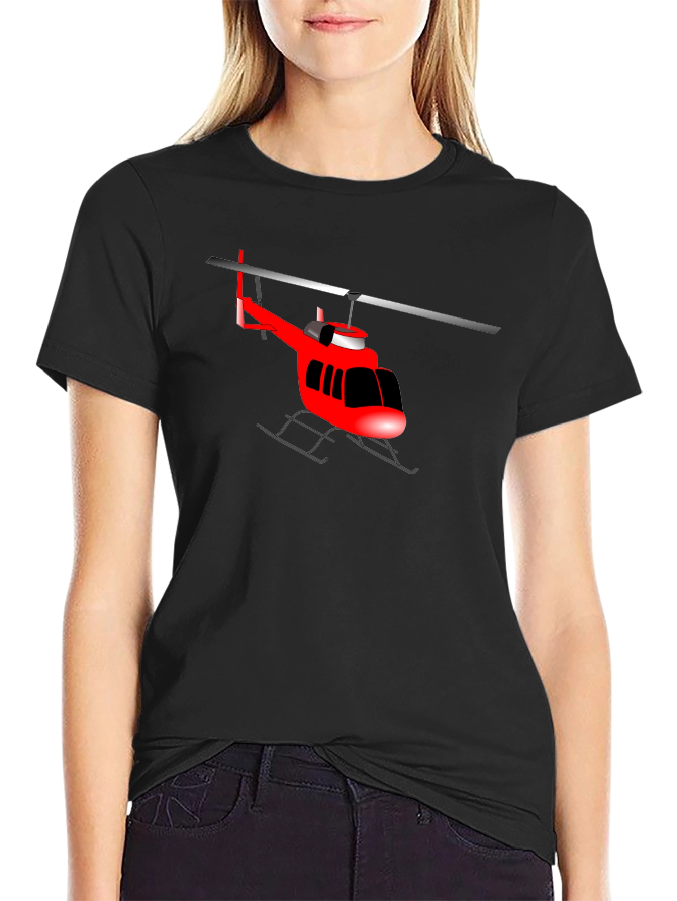 Red Helicopter Graphic T-Shirt - Classic Crew Neck