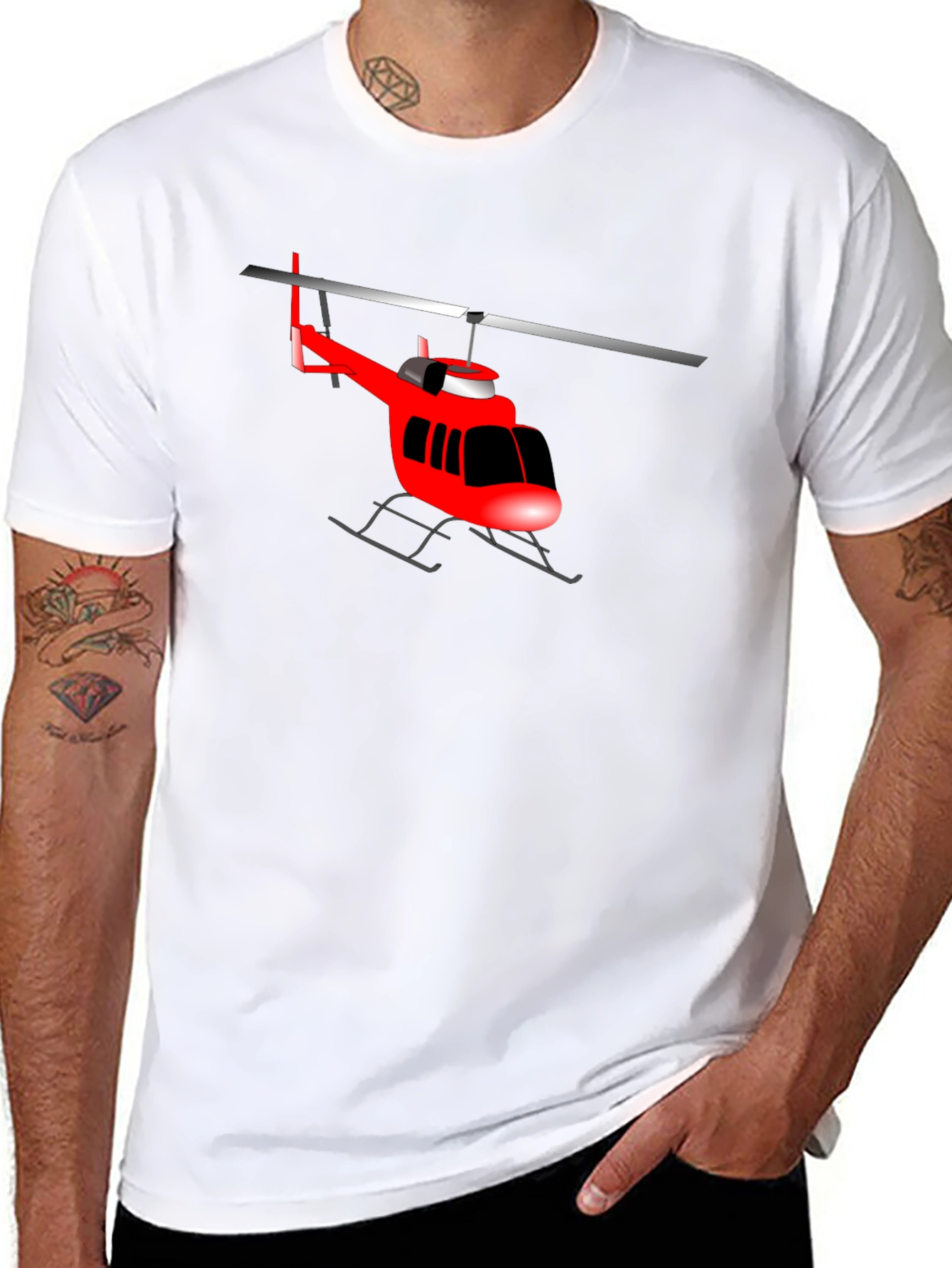Red Helicopter Graphic T-Shirt - Classic Crew Neck