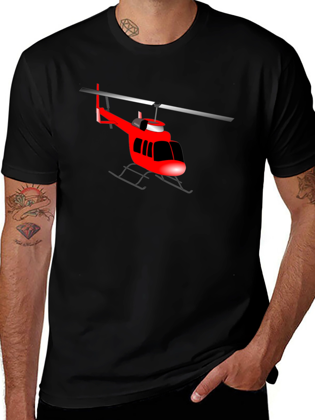 Red Helicopter Graphic T-Shirt - Classic Crew Neck