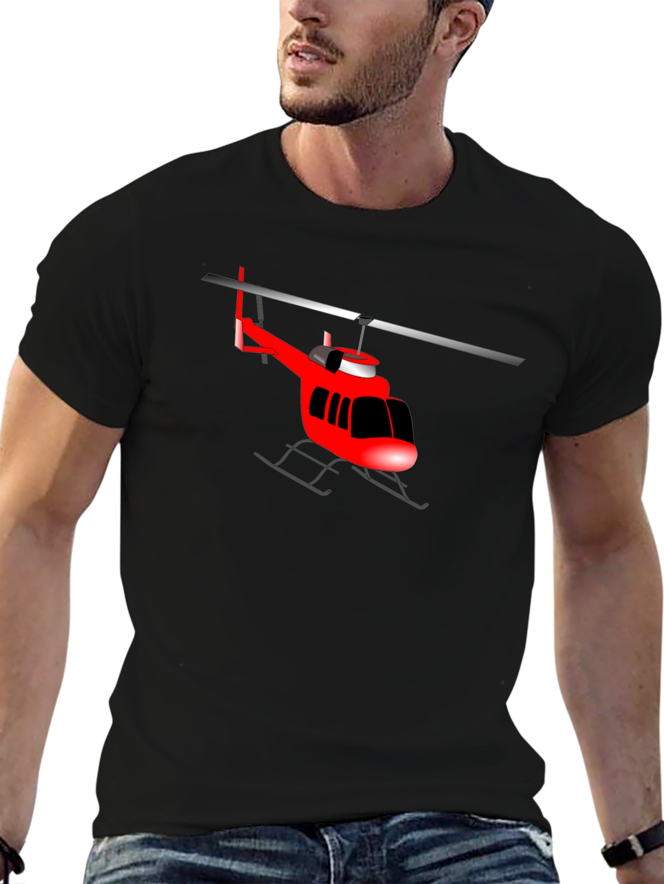 Red Helicopter Graphic T-Shirt - Classic Crew Neck