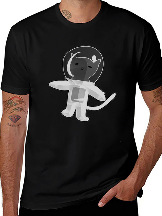 Astronaut Cat T-Shirt - Black Cotton Graphic Tee