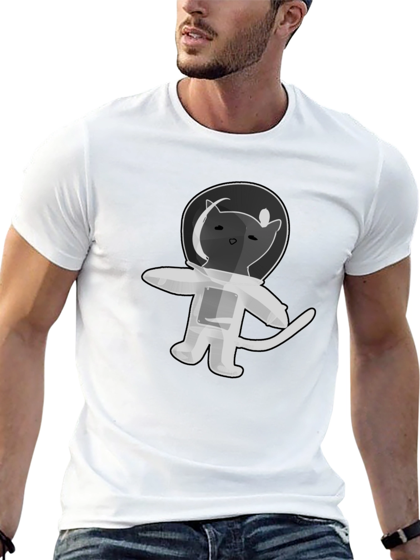 Astronaut Cat T-Shirt - Black Cotton Graphic Tee