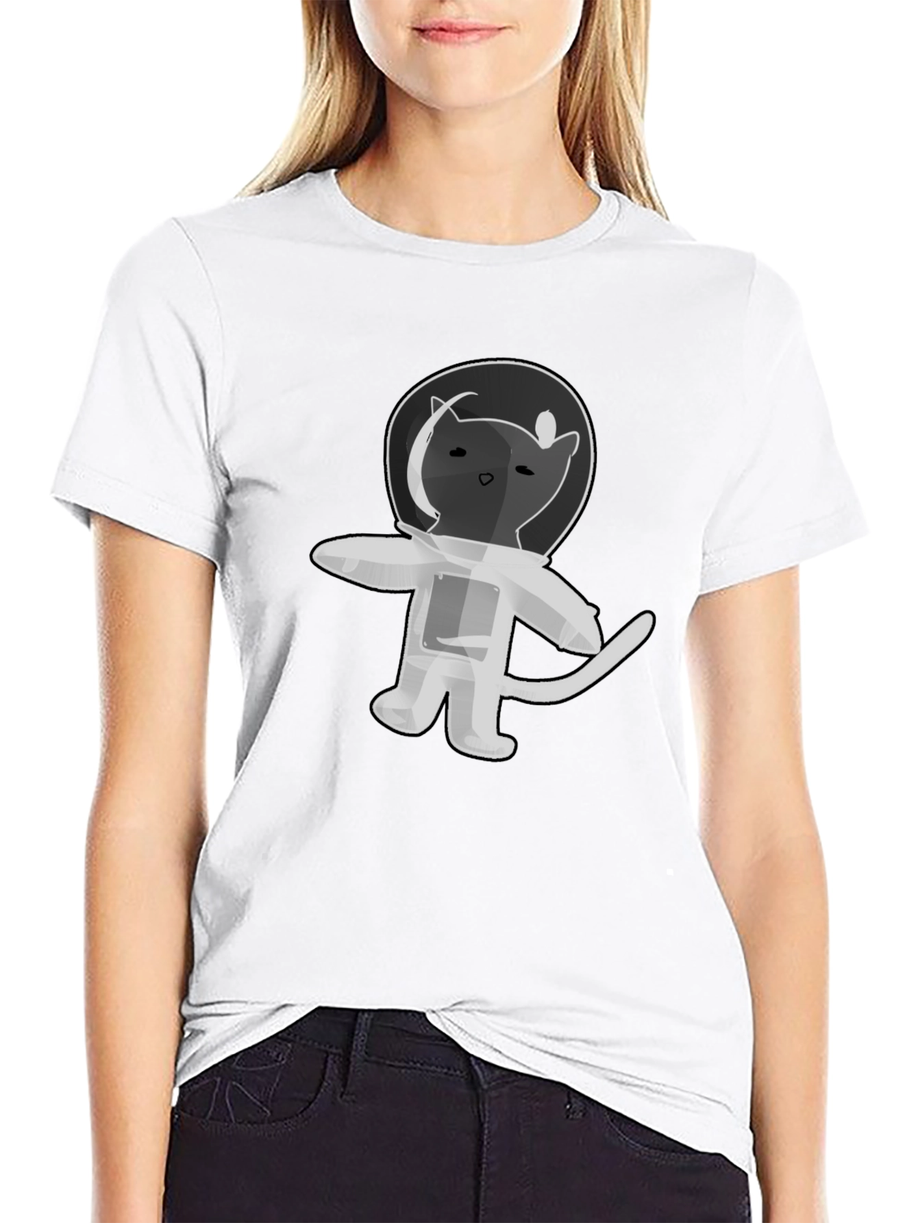 Astronaut Cat T-Shirt - Black Cotton Graphic Tee