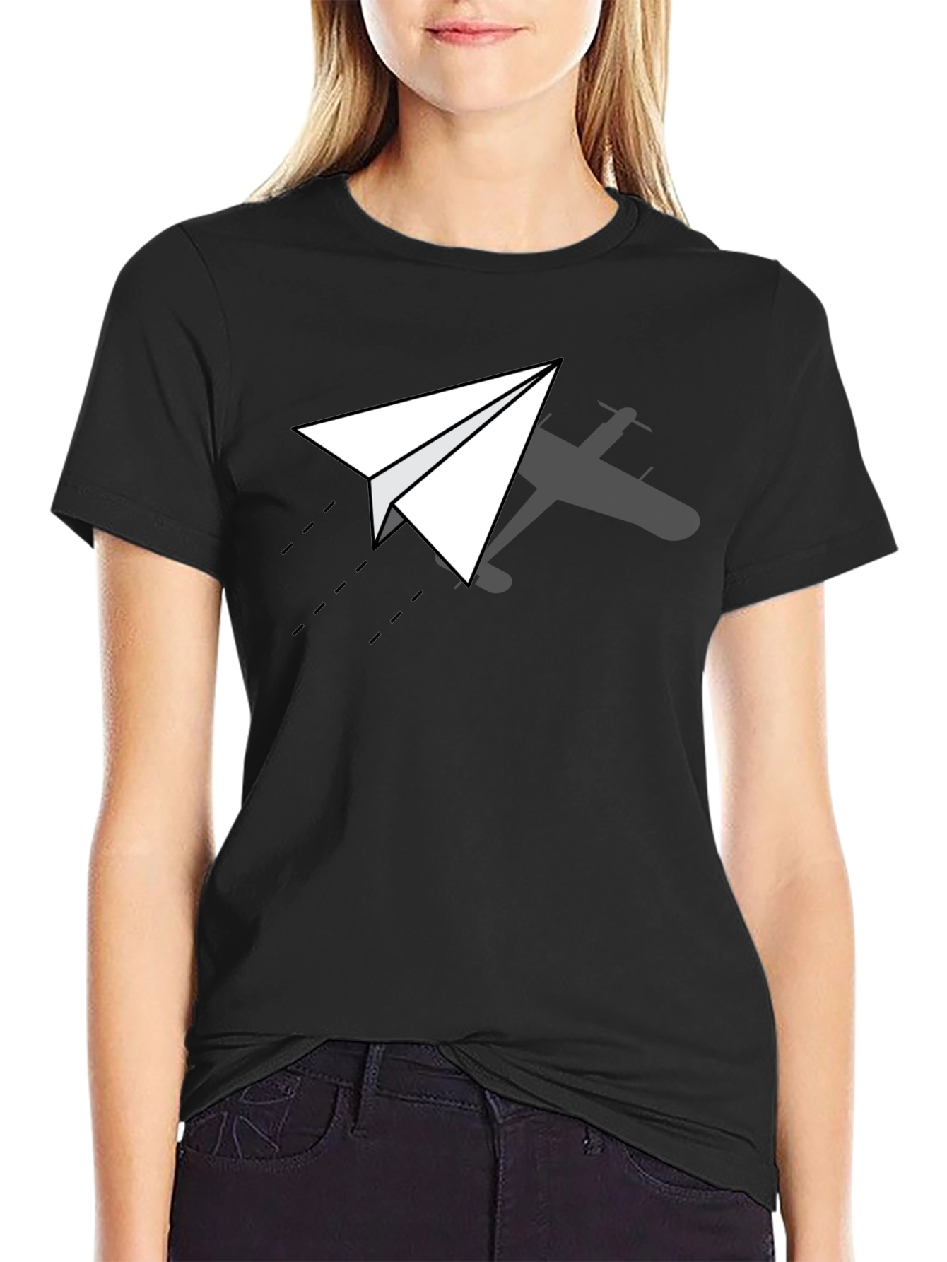 Paper Airplane Graphic Tee - Black T-Shirt
