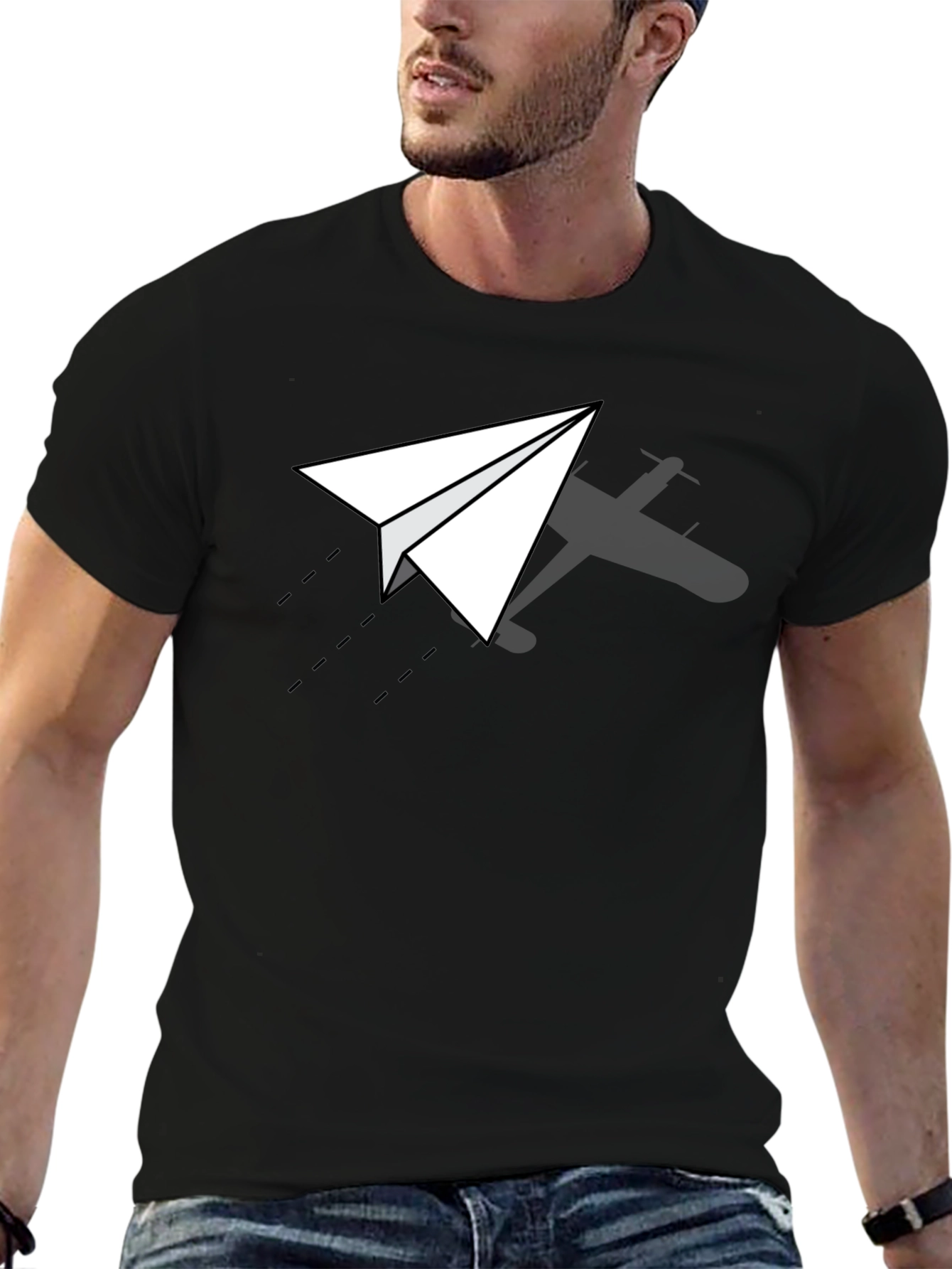 Paper Airplane Graphic Tee - Black T-Shirt