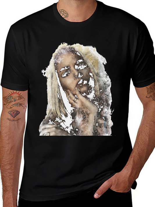 Abstract Woman Print Black Tee - Modern Casual Shirt