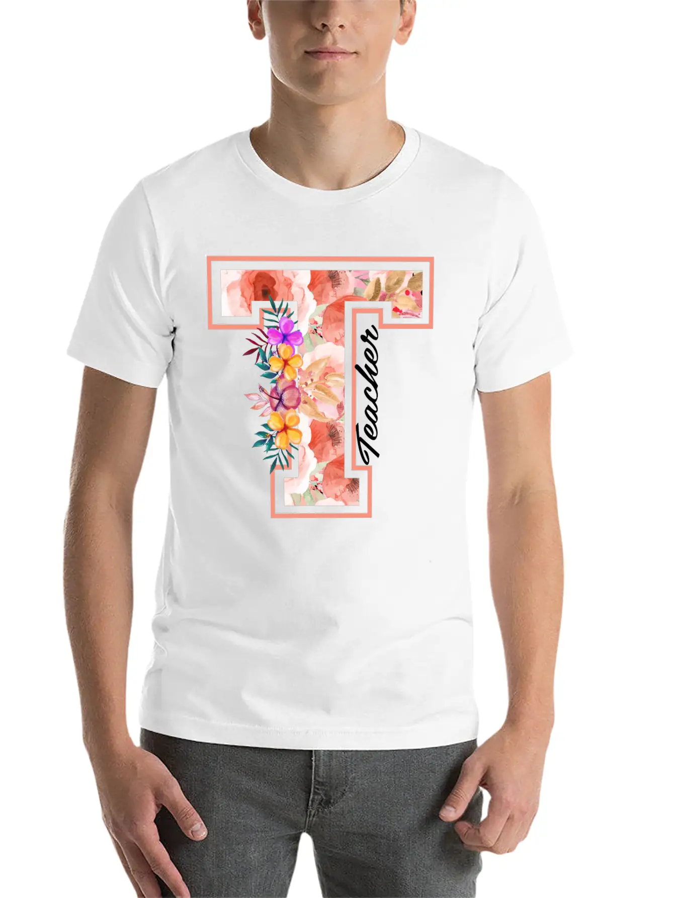 Teacher Floral Modern Fit Casual T-Shirt – Clean And Versatile Design