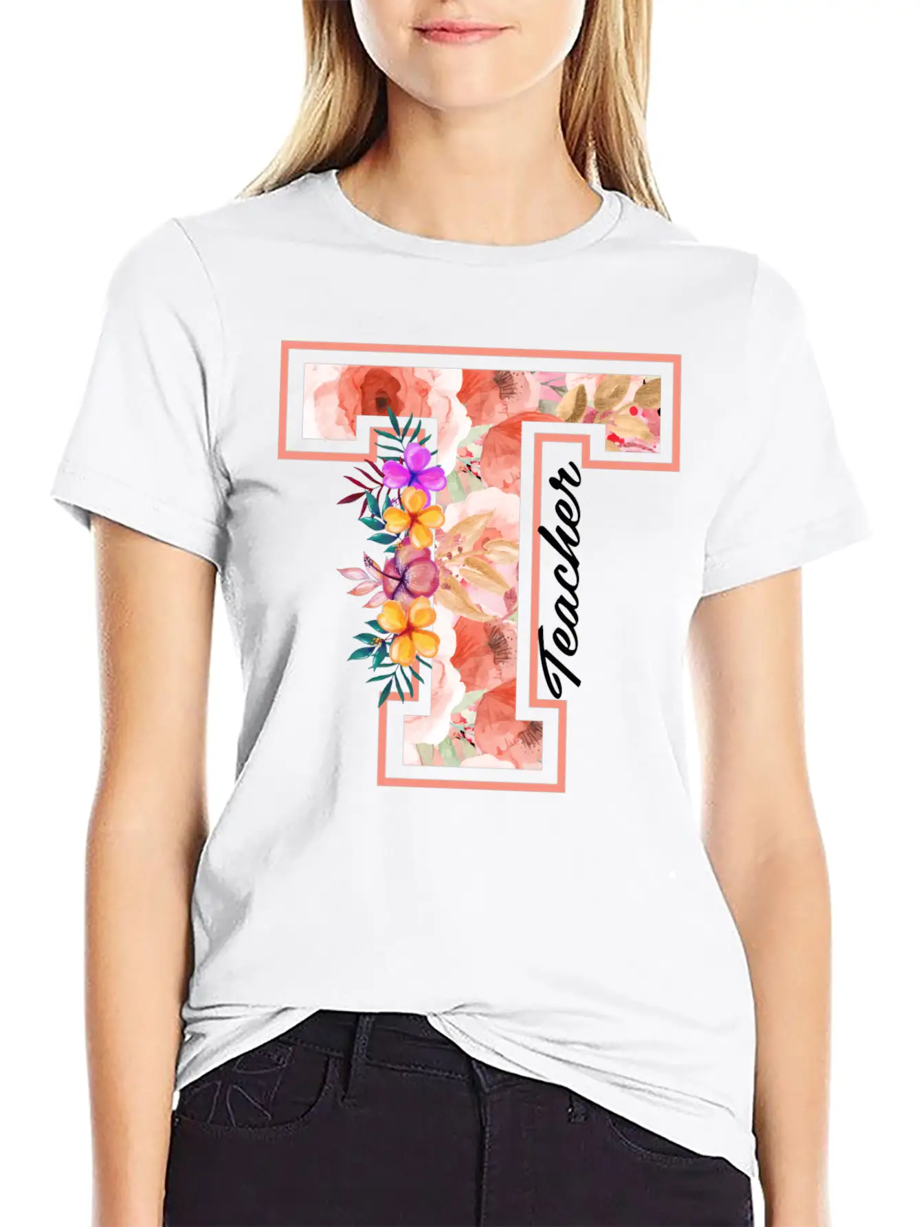 Teacher Floral Modern Fit Casual T-Shirt – Clean And Versatile Design