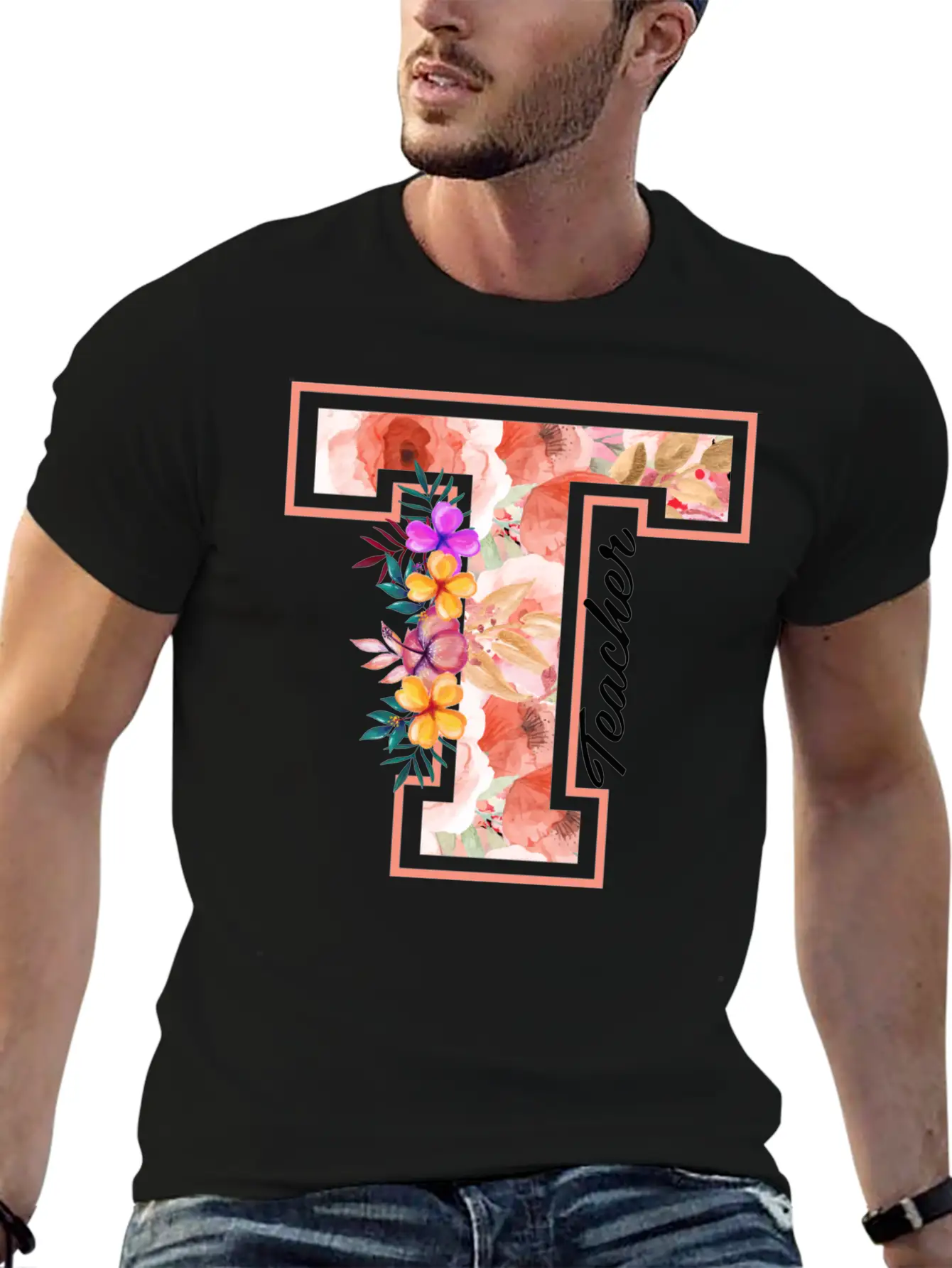 Teacher Floral Modern Fit Casual T-Shirt – Clean And Versatile Design