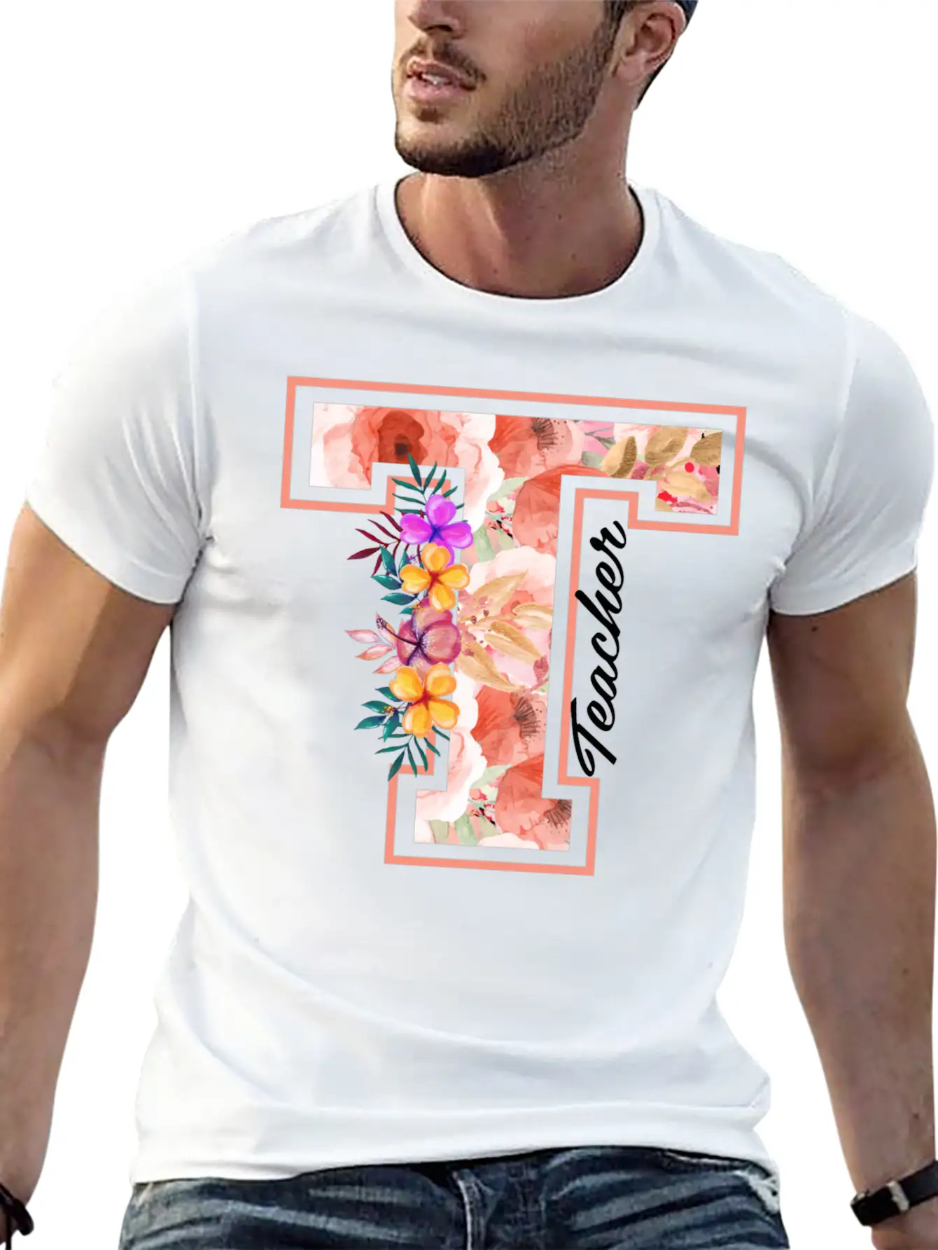 Teacher Floral Modern Fit Casual T-Shirt – Clean And Versatile Design