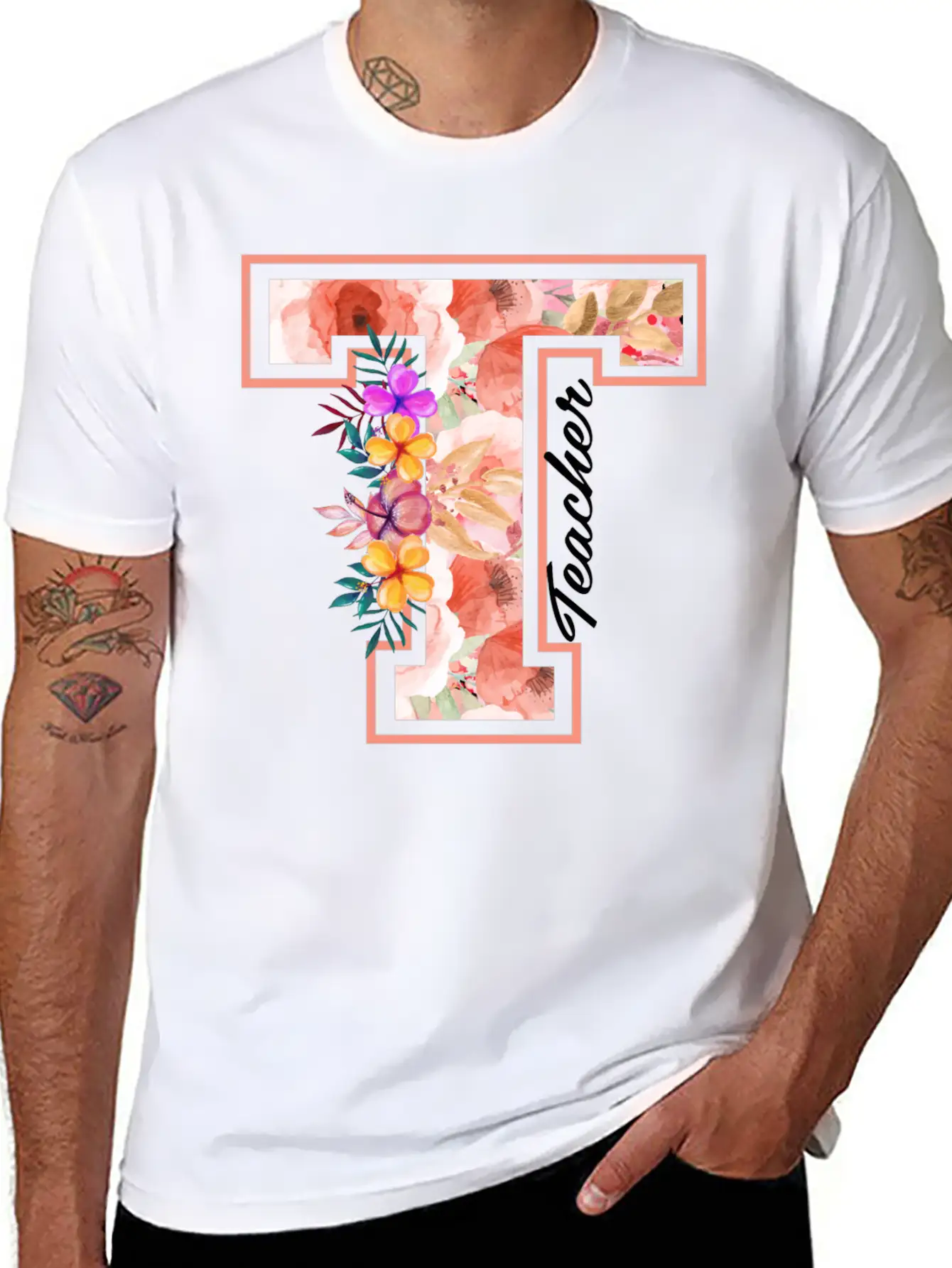 Teacher Floral Modern Fit Casual T-Shirt – Clean And Versatile Design