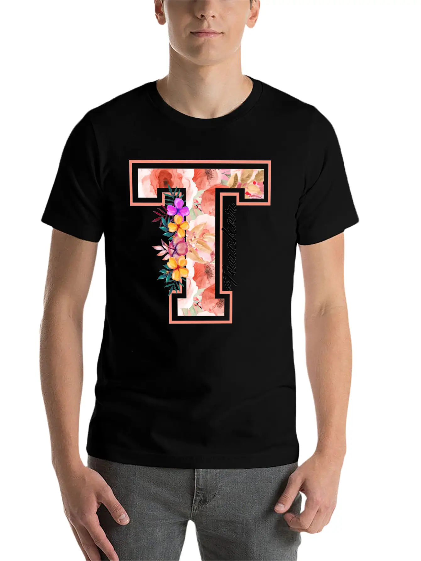 Teacher Floral Modern Fit Casual T-Shirt – Clean And Versatile Design