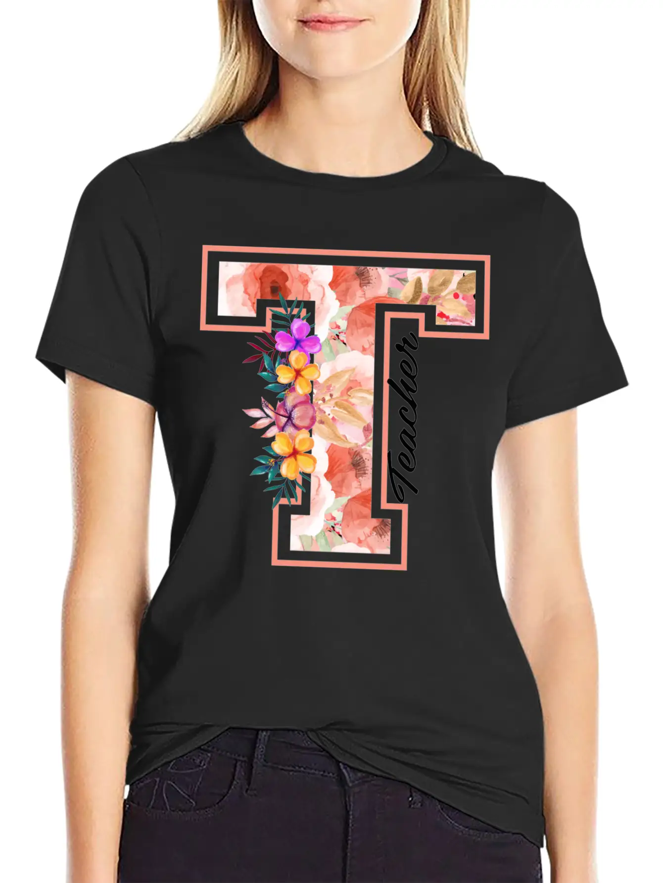Teacher Floral Modern Fit Casual T-Shirt – Clean And Versatile Design