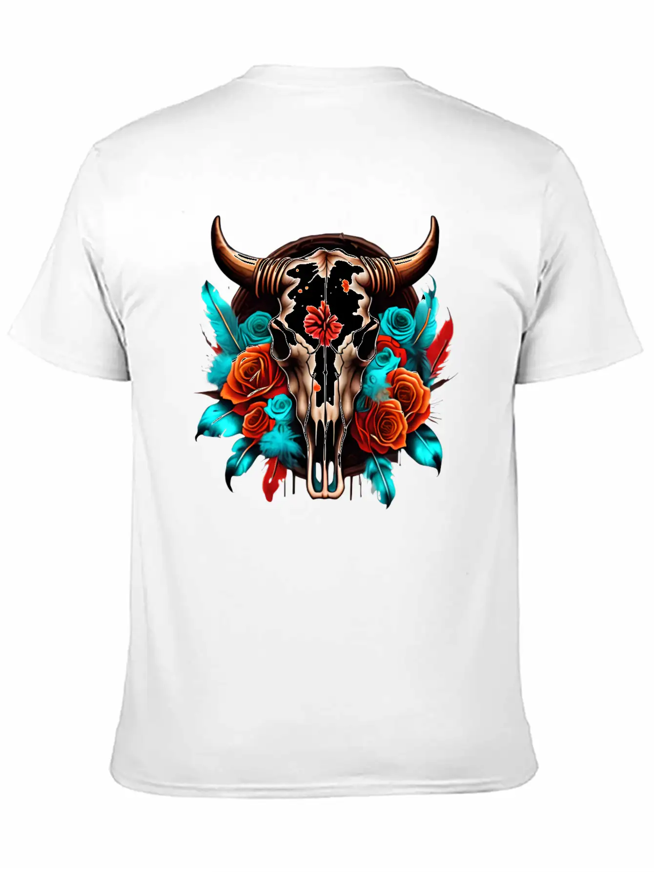Teal Cow Skull Floral Soft Cotton Short Sleeve Tee – Unisex Wardrobe Staple