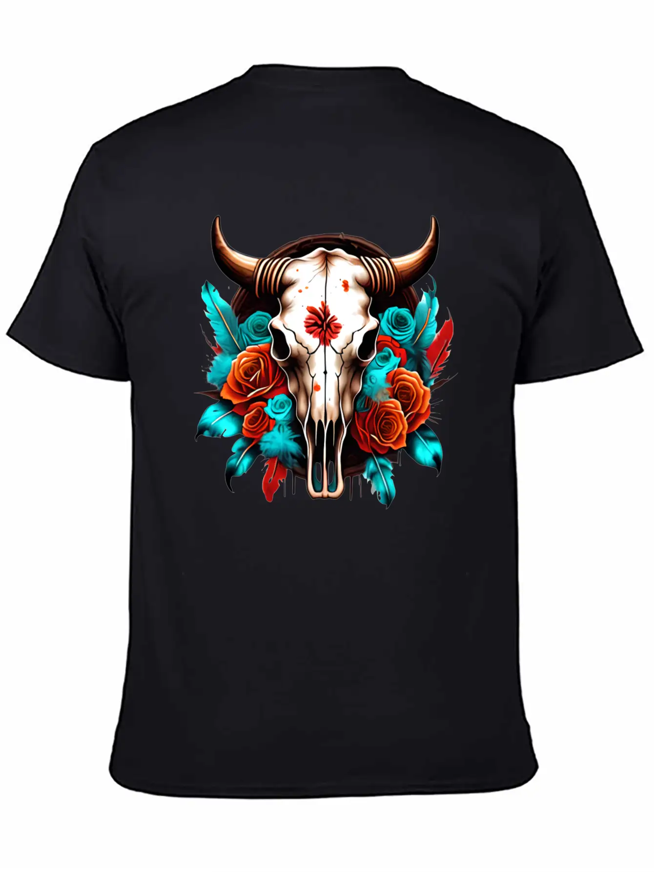 Teal Cow Skull Floral Soft Cotton Short Sleeve Tee – Unisex Wardrobe Staple