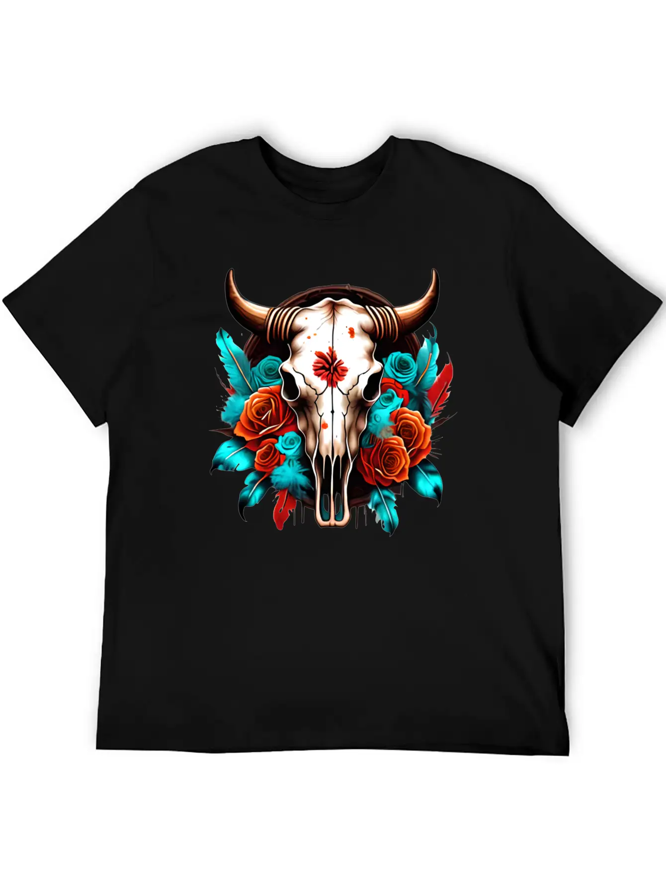 Teal Cow Skull Floral Soft Cotton Short Sleeve Tee – Unisex Wardrobe Staple