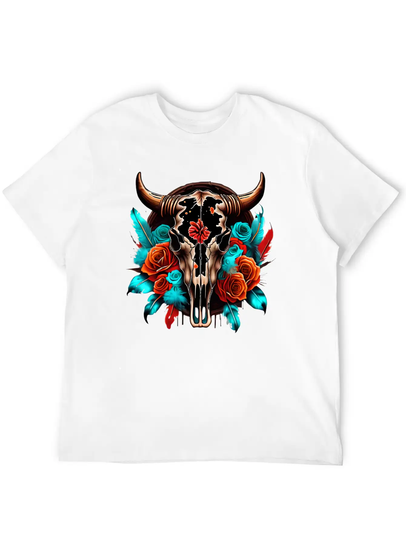 Teal Cow Skull Floral Soft Cotton Short Sleeve Tee – Unisex Wardrobe Staple