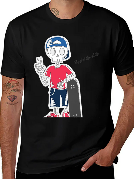 The Skeleton Skater Lightweight Cotton T-Shirt – Daily Comfort Graphic Shirt