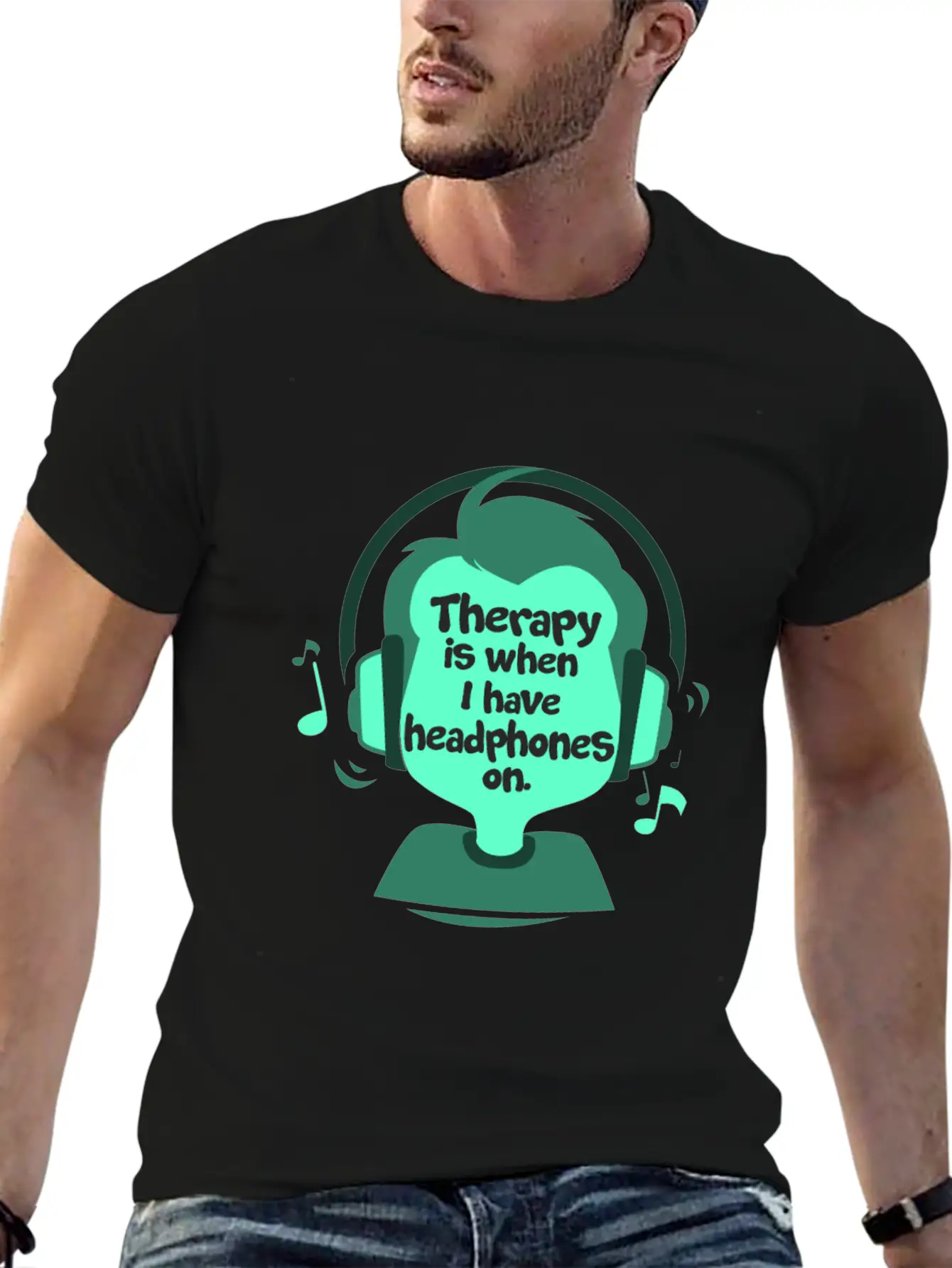 Therapy Is When I Have Headphones On Music Lightweight Cotton T-Shirt – Daily Comfort Graphic Shirt