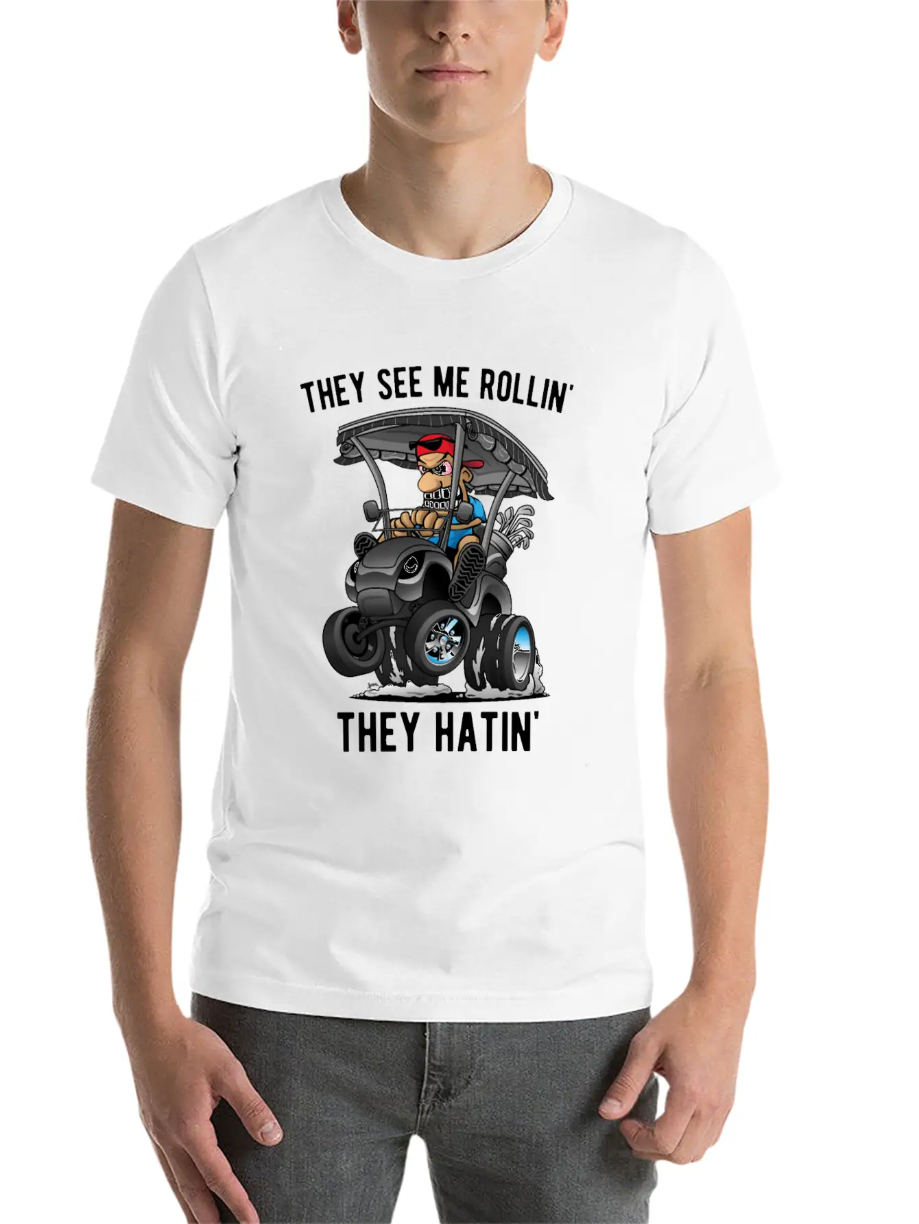 They See Me Rollin' They Hatin' Golf Cart Cartoon Basic Graphic T-Shirt – Daily Comfort In Soft Cotton