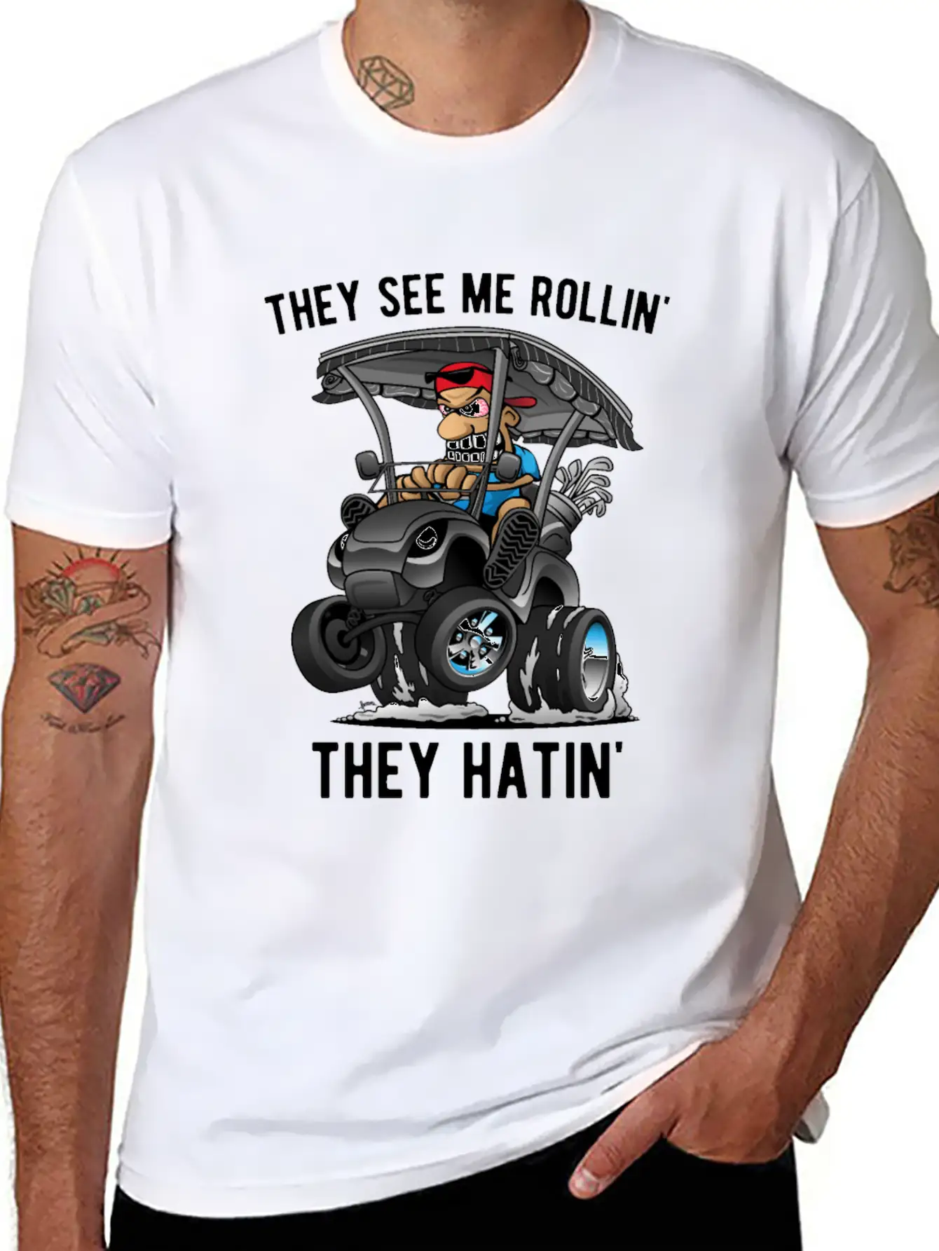 They See Me Rollin' They Hatin' Golf Cart Cartoon Basic Graphic T-Shirt – Daily Comfort In Soft Cotton