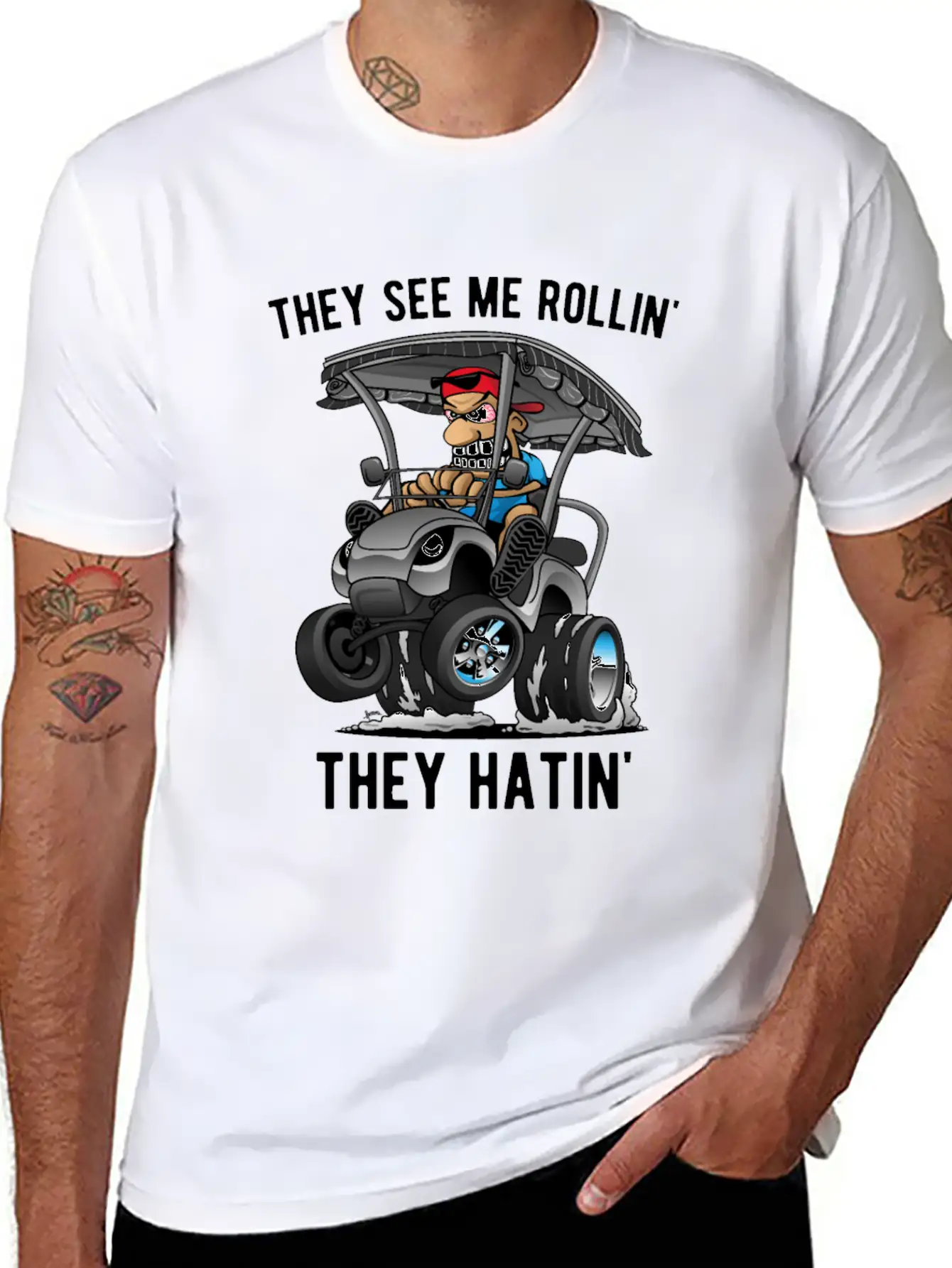 They See Me Rollin' They Hatin' Golf Cart Cartoon Lightweight Cotton T-Shirt – Daily Comfort Graphic Shirt