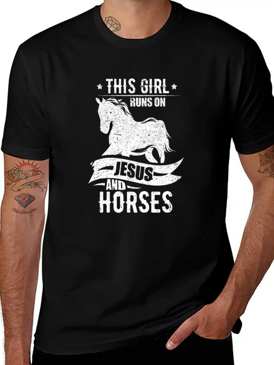 This Girl Runs On Jesus And Horses Lightweight Cotton T-Shirt – Daily Comfort Graphic Shirt