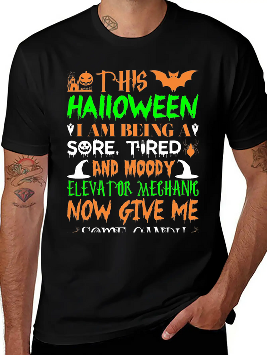 This Halloween Tired Moody Elevator Mechanic Candy Unisex Casual T-Shirt – Clean Design For Daily Comfort