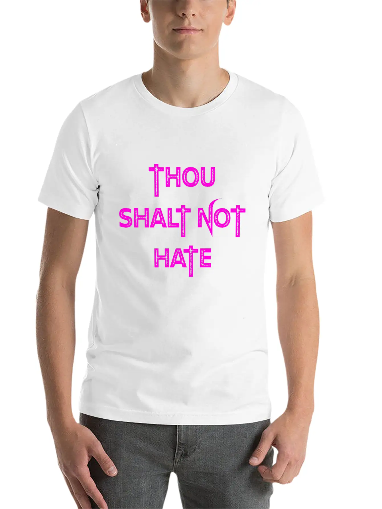 THOU SHALT NOT HATE (PINK PRINT) Unisex Casual T-Shirt – Clean Design For Daily Comfort