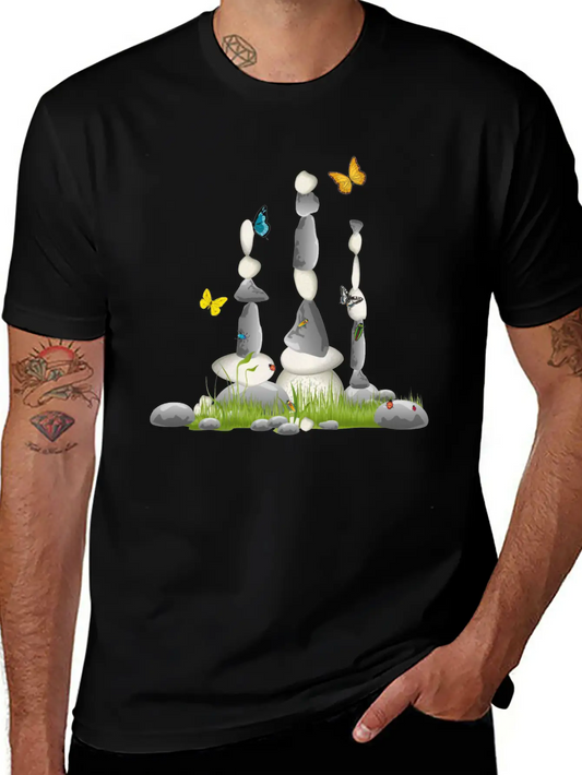 Three Stone Towers In A Meadow With Insects Soft Cotton Short Sleeve Tee – Unisex Wardrobe Staple