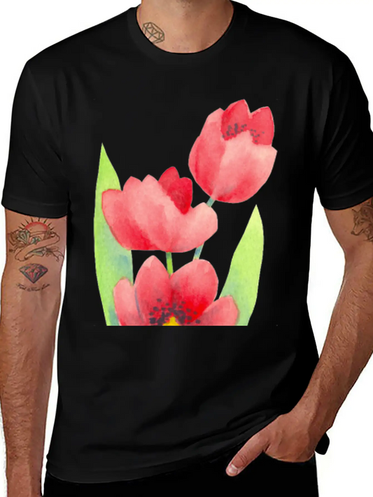 Three Tulips In Watercolor Modern Fit Casual T-Shirt ��� Clean And Versatile Design