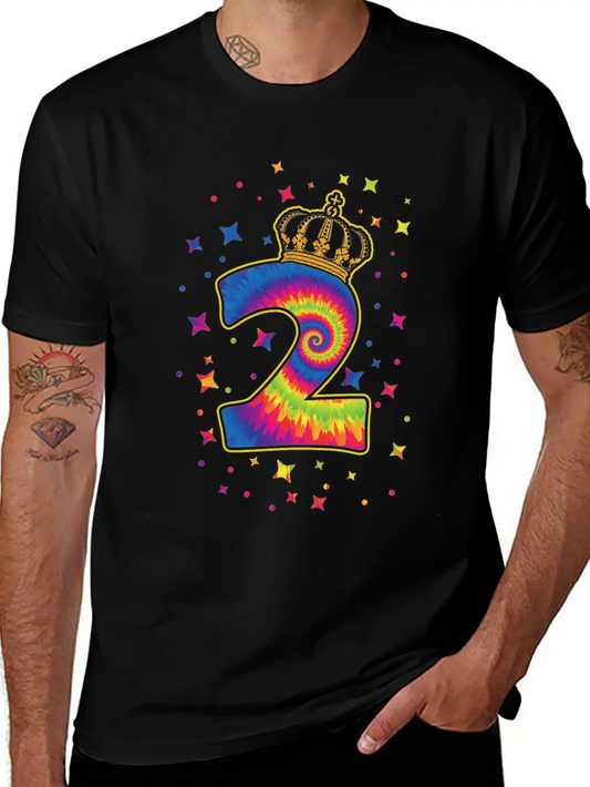 Tie-dye 2nd Birthday Party 2 Years Old Celebrant Basic Graphic T-Shirt – Daily Comfort In Soft Cotton