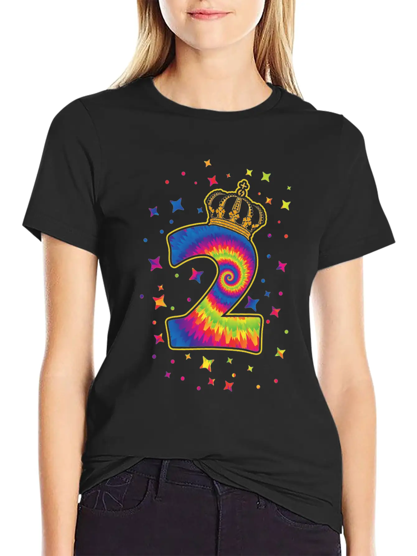 Tie-dye 2nd Birthday Party 2 Years Old Celebrant Basic Graphic T-Shirt – Daily Comfort In Soft Cotton