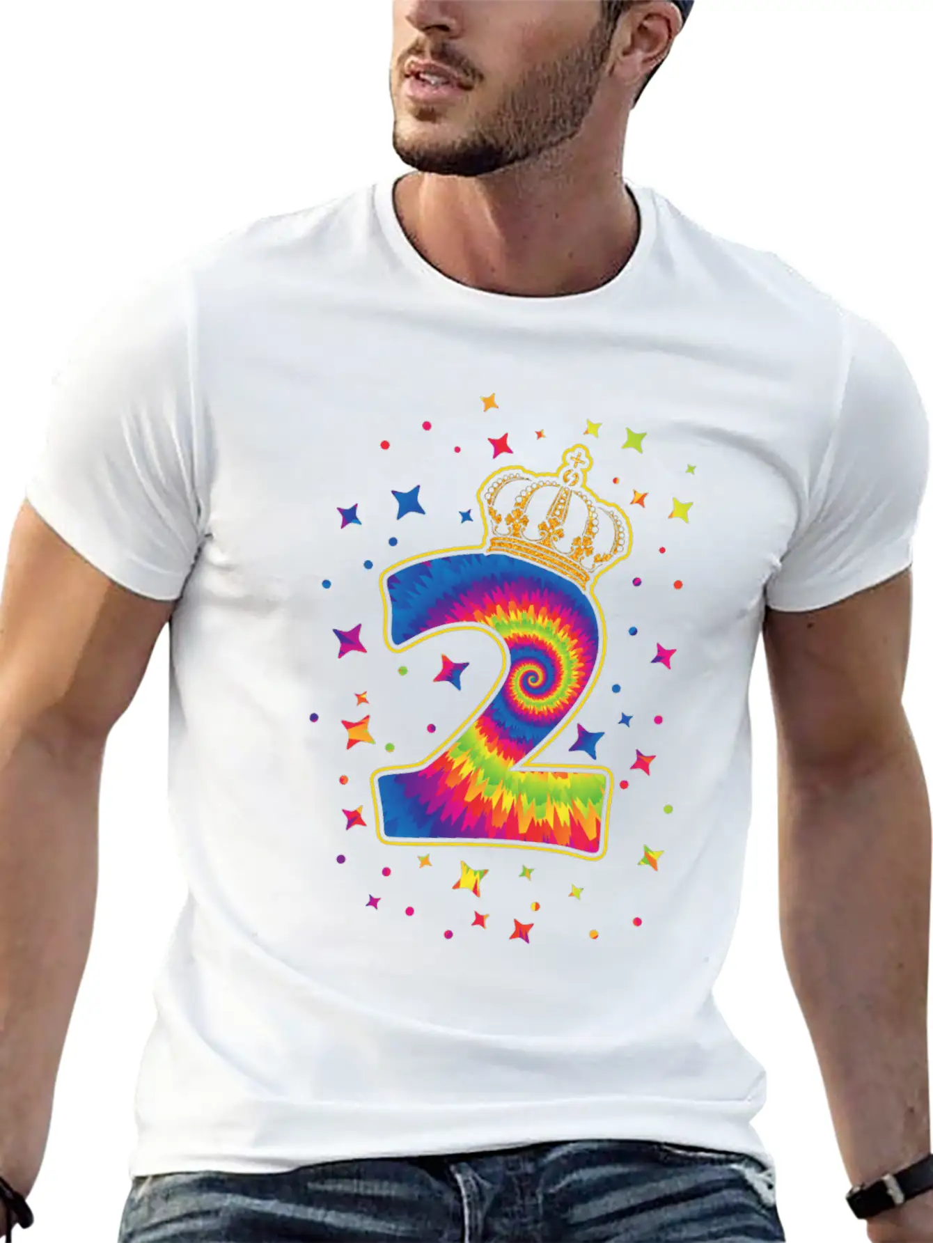 Tie-dye 2nd Birthday Party 2 Years Old Celebrant Basic Graphic T-Shirt – Daily Comfort In Soft Cotton
