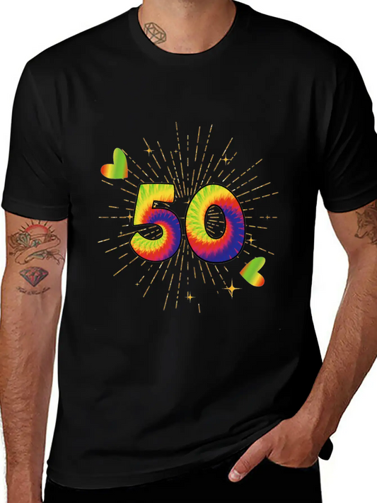 Tie-dye 50th Birthday Party 50 Years Old Celebrant Essential Cotton Tee For Daily Outfits – Unisex Style