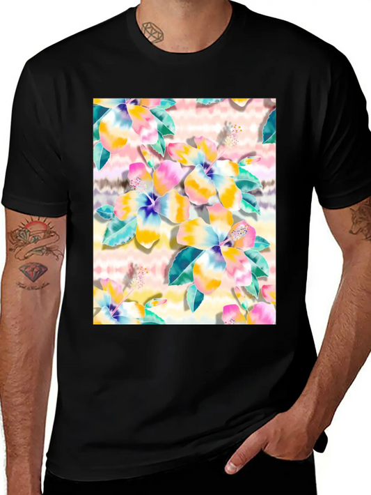 Tie Dye Hibiscus Collage In Pastels Soft Cotton Short Sleeve Tee – Unisex Wardrobe Staple
