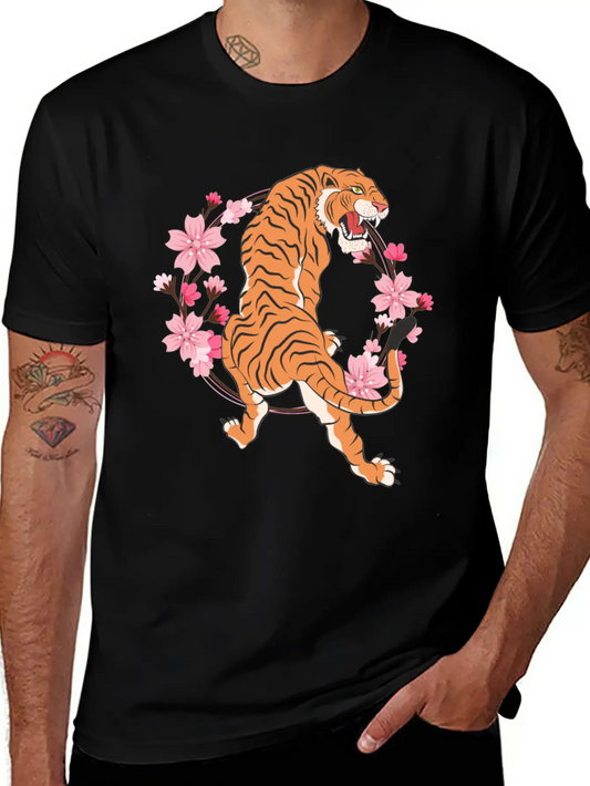 Tiger Cherry Blossom Japanese Sakura Tree Lightweight Cotton T-Shirt – Daily Comfort Graphic Shirt