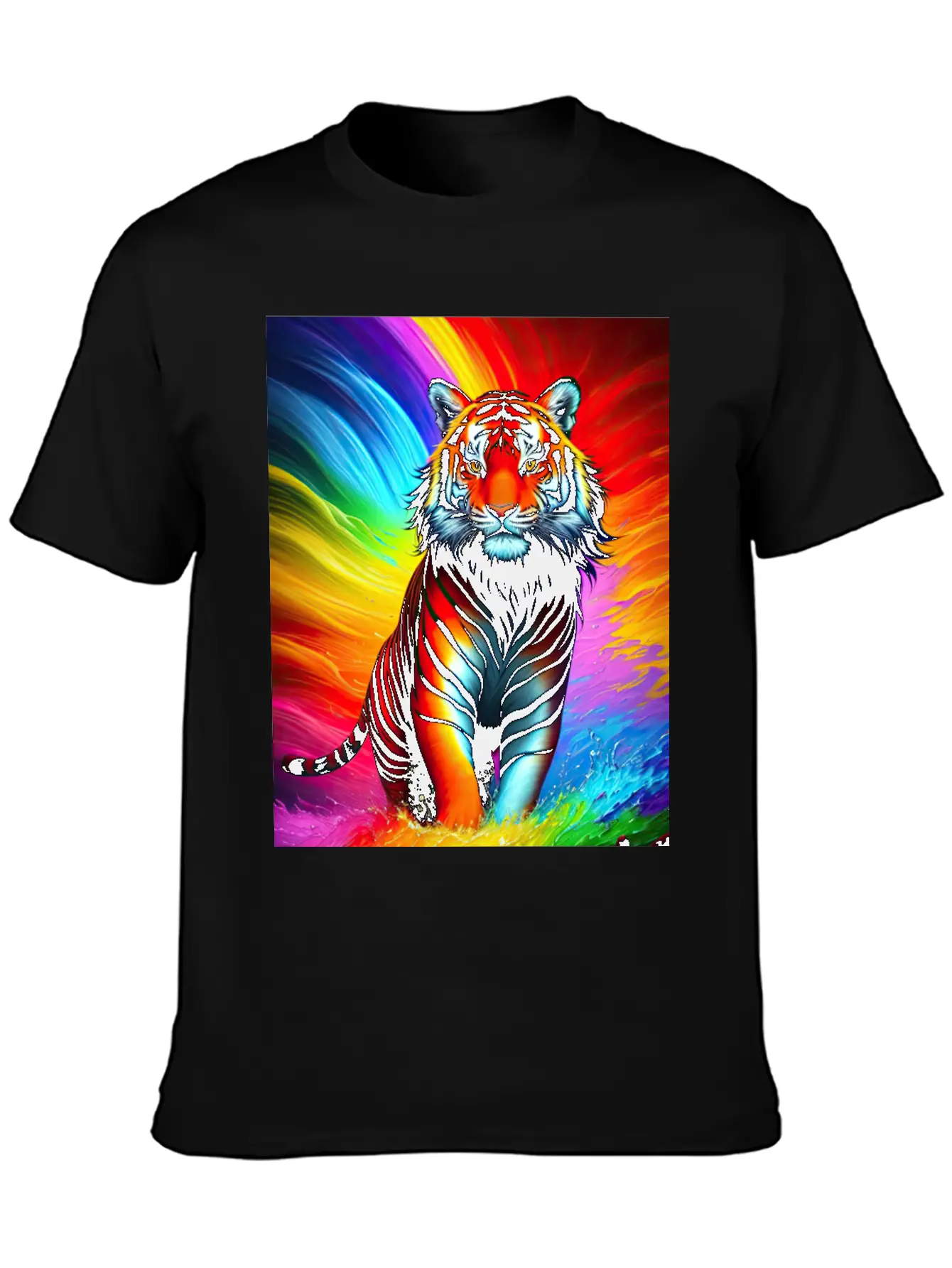 Tiger With Rainbow Splashes Of Colors Lightweight Cotton T-Shirt – Daily Comfort Graphic Shirt