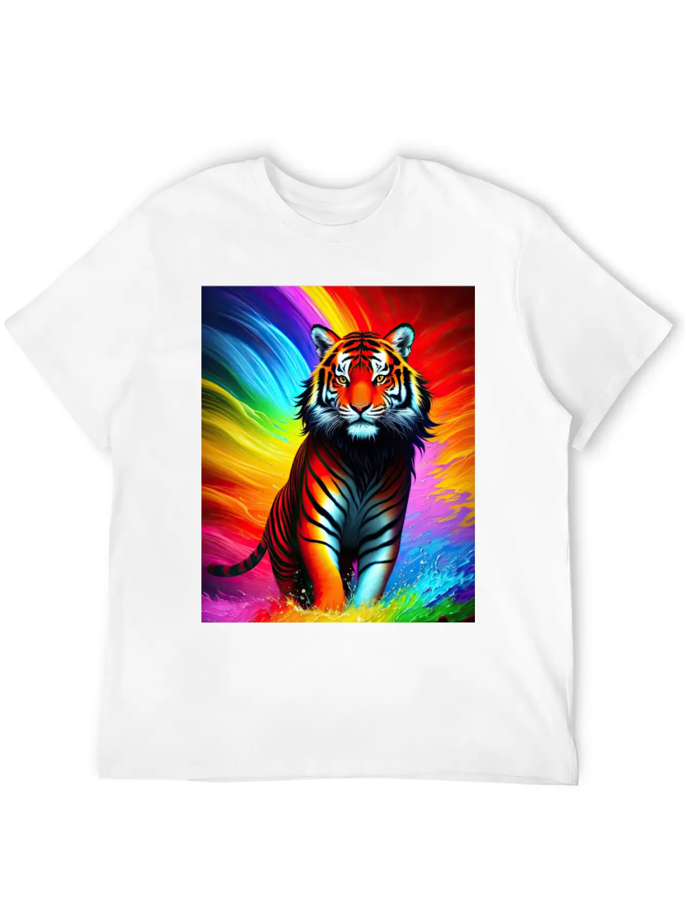 Tiger With Rainbow Splashes Of Colors Lightweight Cotton T-Shirt – Daily Comfort Graphic Shirt