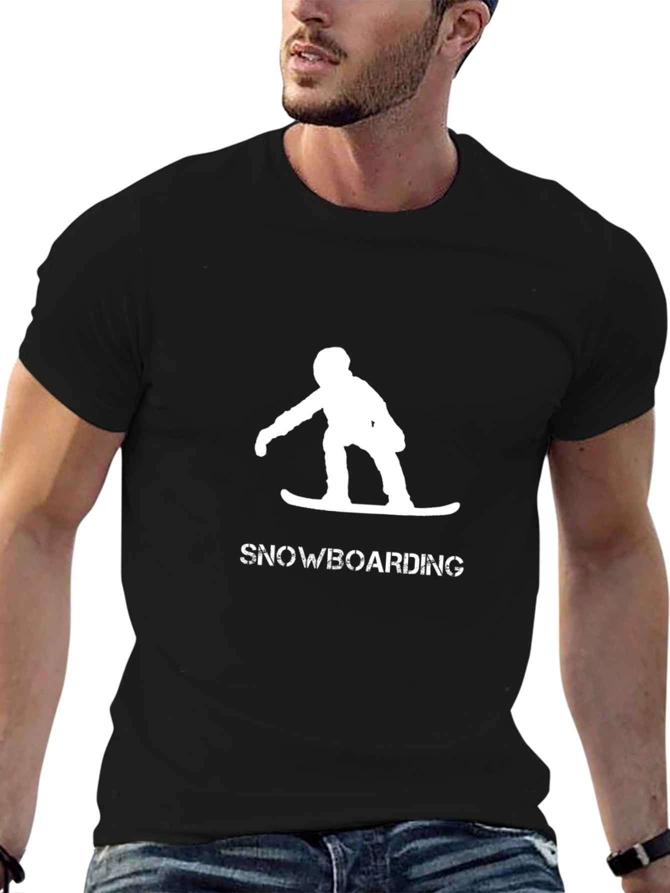 Snowboarding Graphic Tee - Black Cotton T-Shirt