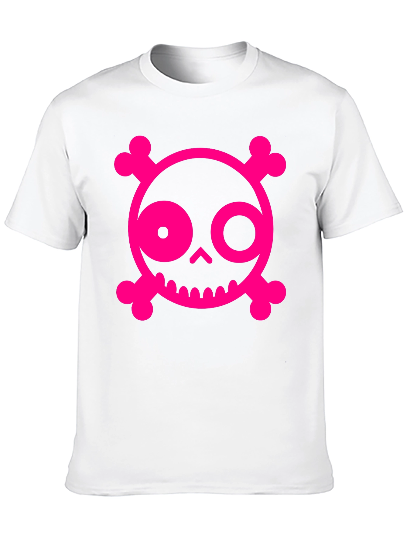 Skull & Crossbones Graphic Tee - Pink on Black